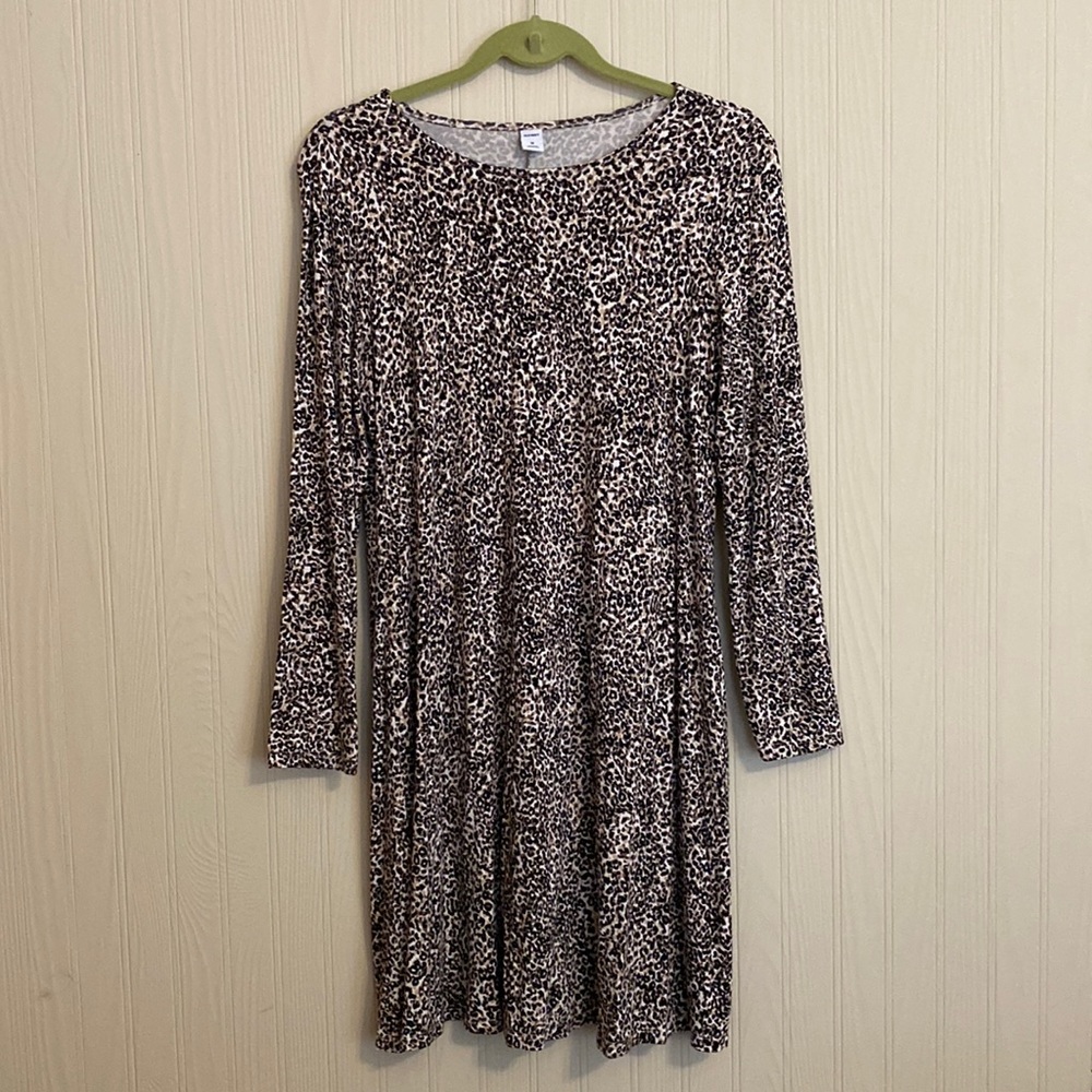 Casual Cheetah Print Long Sleeve Dress